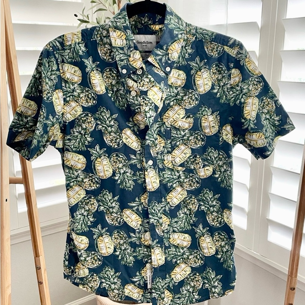 Men’s Pineapple Print Blue Shirt - Size S